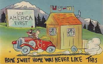 Collectable linen vintage trailer humor postcard