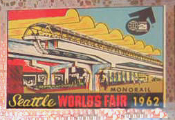 Rare Vintage Travel Decal from the 1962 Seattle World's Fair, depicts the famous monorail build for the fair