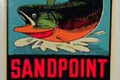 Sandpoint Idaho Vintage Travel Decal celebrates fishing for the great Kamloops fishing in the area