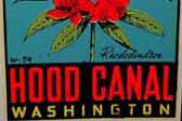 Rare Vintage Travel Decal of Hood Canal, features Washington State flower, the rhododendron