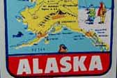 Colorful Alaska Vintage Travel Decal from the 1960s shows iconic polar bear and map of Alaska