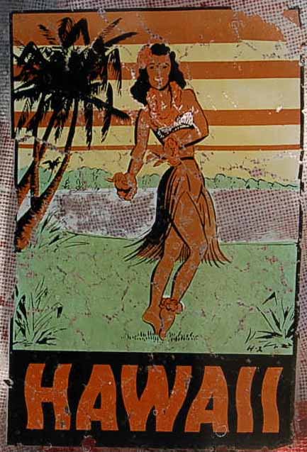 Vintage Travel Decal From Hawaii, With Hula Girl