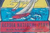 Colorful Vintage Travel Decal Shows Sailboats on the Bay in Acadia National Park in Bar Harbor, Maine